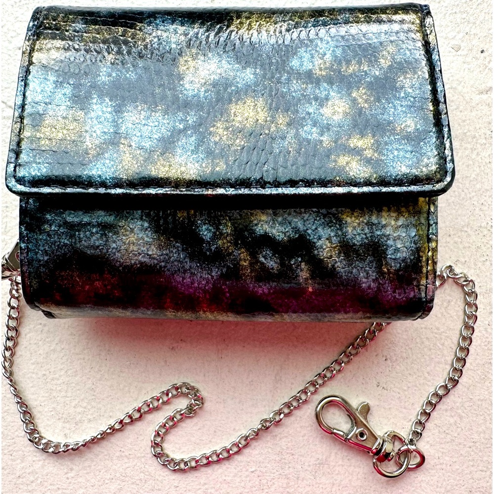 Vegan leather faux light blu black reptile wallet by Hasi Hato